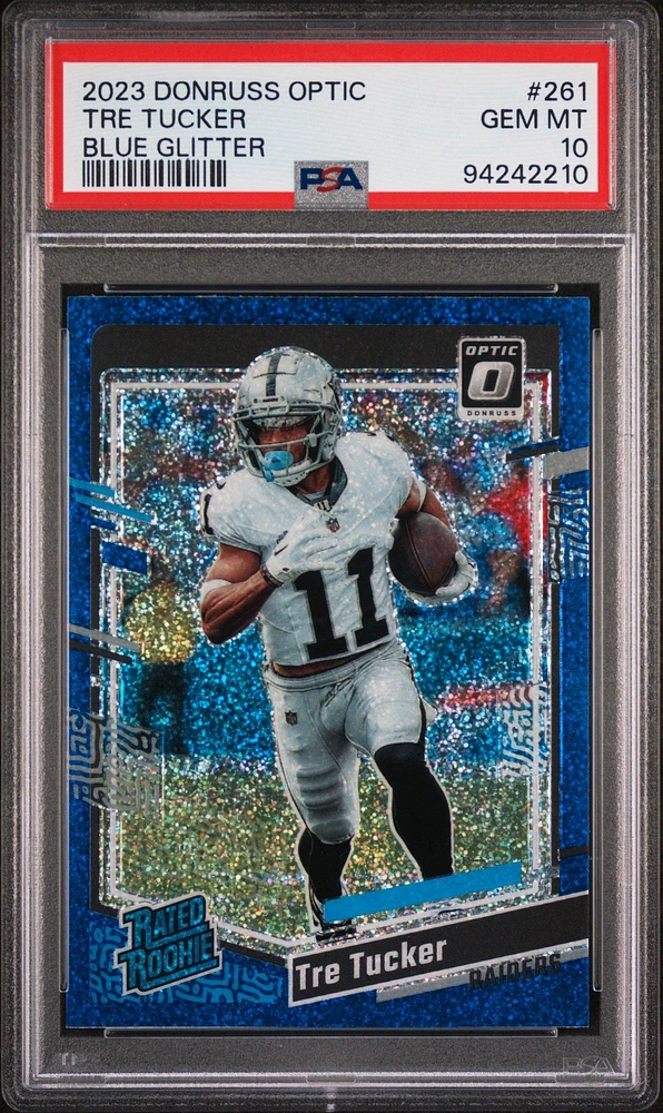 2023 Panini Donruss Optic 261 Tre Tucker Blue Glitter PSA 10