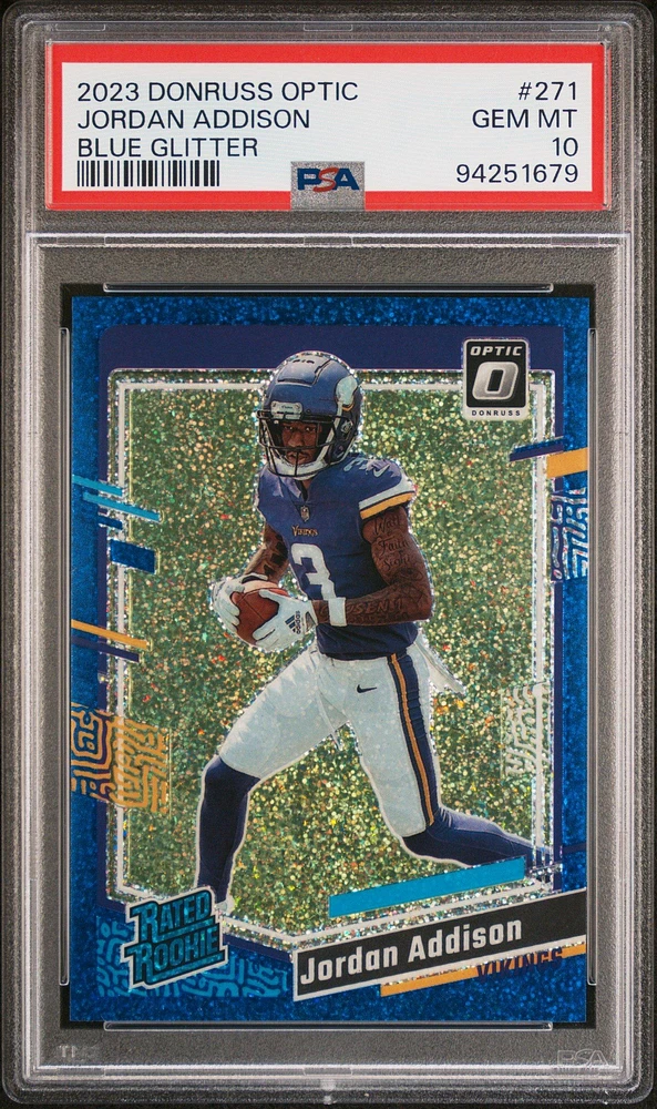 2023 Panini Donruss Optic 271 Jordan Addison Blue Glitter PSA 10
