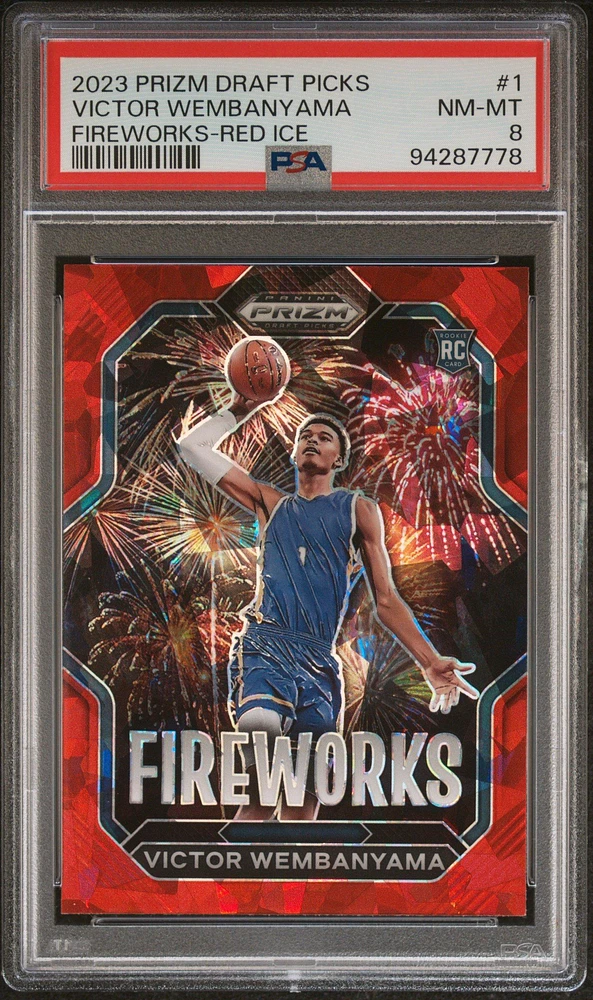 2023 Panini Prizm Draft Picks Fireworks 1 Victor Wembanyama Red Ice PSA 8
