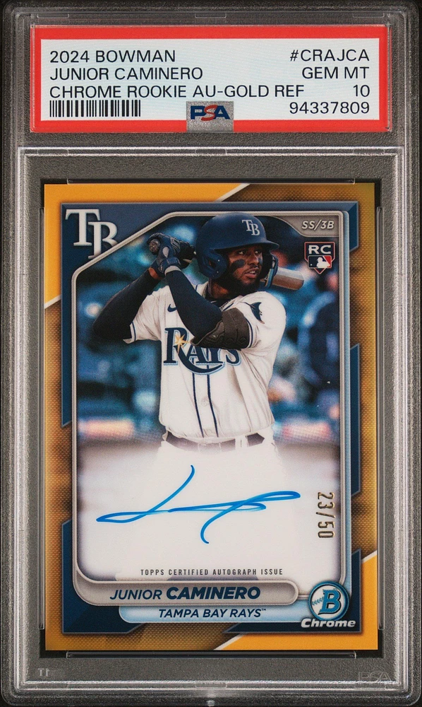 2024 Bowman Chrome Rookie Autographs Crajca Junior Caminero Gold Refractor PSA 10