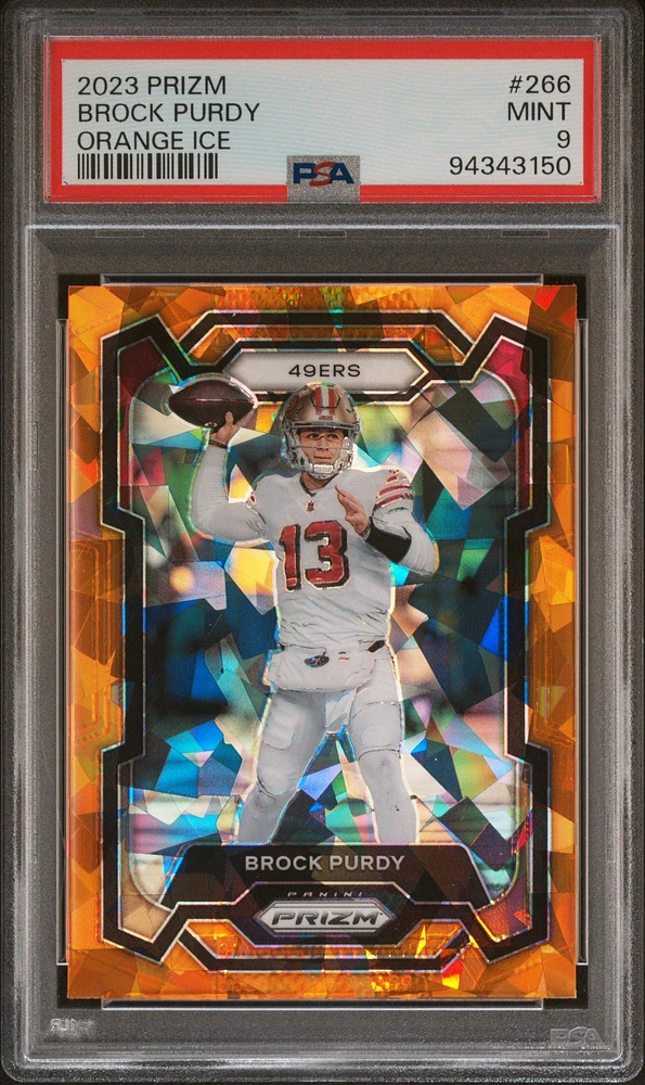 2023 Panini Prizm 266 Brock Purdy Orange Ice PSA 9