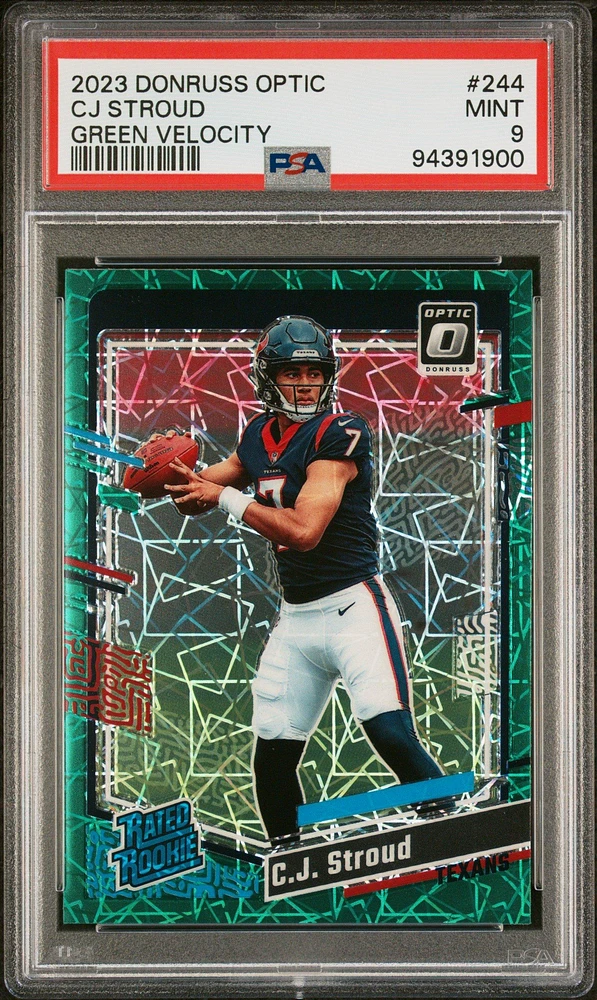 2023 Panini Donruss Optic 244 Cj Stroud Green Velocity PSA