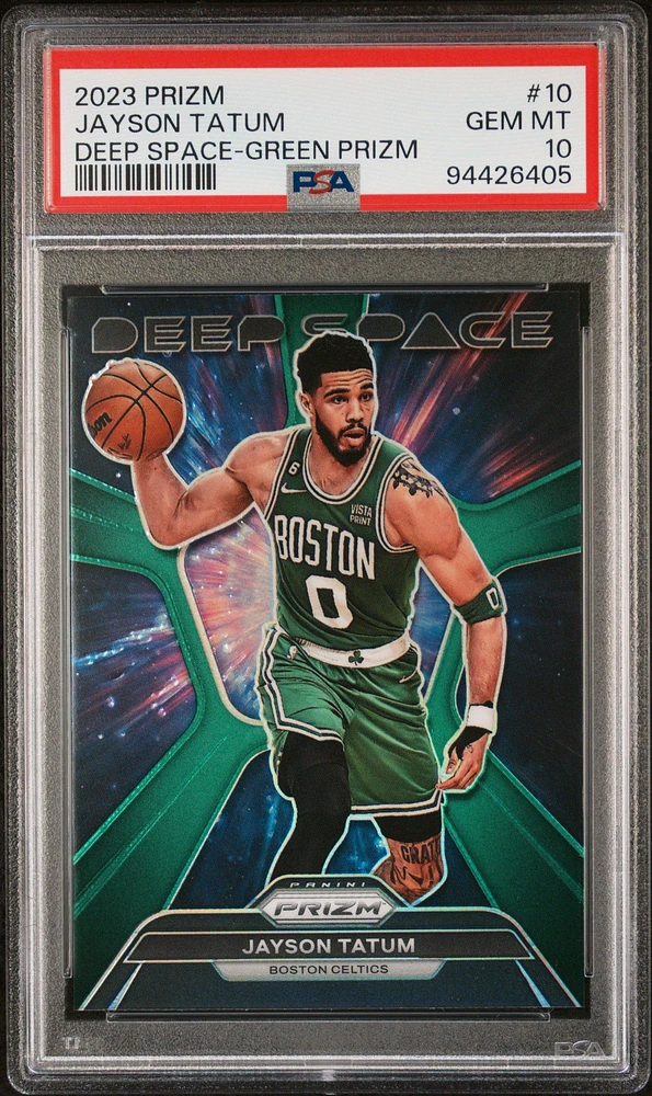 2023 Panini Prizm Deep Space 10 Jayson Tatum Green Prizm PSA 10