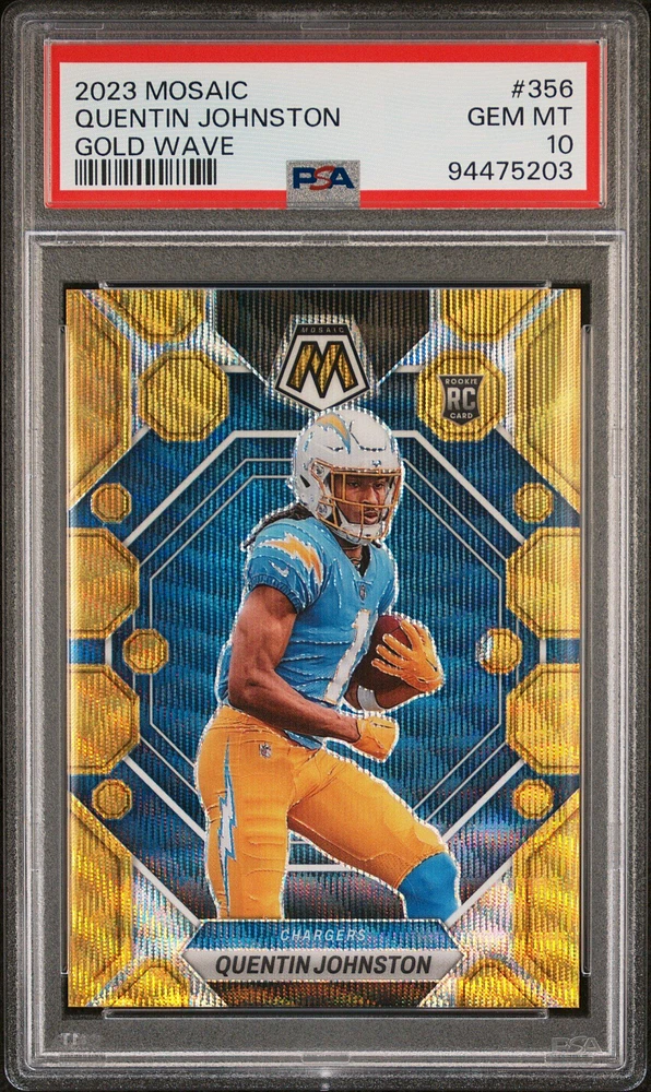 2023 Panini Mosaic 356 Quentin Johnston Gold Wave PSA 10