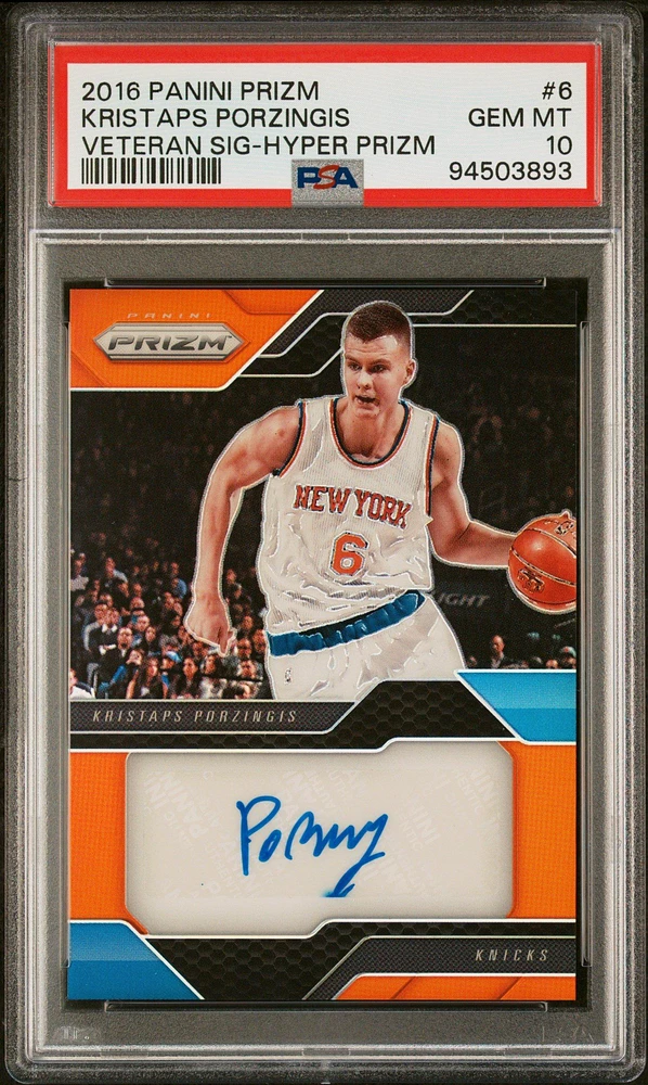 2016 Panini Prizm Veteran Signatures 6 Kristaps Porzingis Hyper Prizm PSA 10
