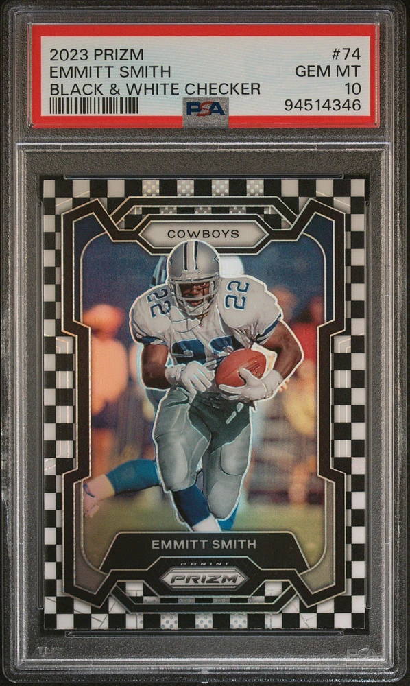 2023 Panini Prizm 74 Emmitt Smith Black & White Checker PSA 10
