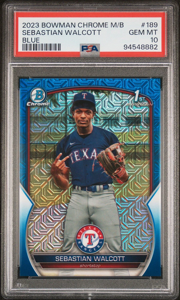 2023 Bowman Mega Box Chrome 189 Sebastian Walcott Blue PSA 10