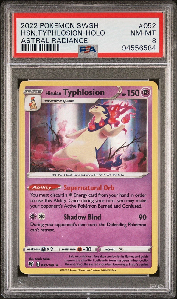 2022 Pokemon Sword & Shield Astral Radiance 052 Hisuian Typhlosion-holo PSA 8