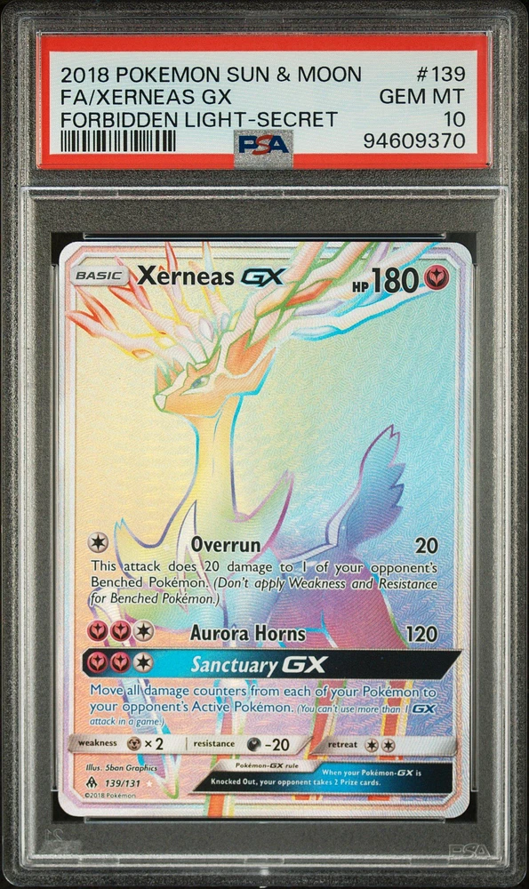 2018 Pokemon Sun & Moon Forbidden Light 139 Full Art/xerneas Gx Secret PSA 10