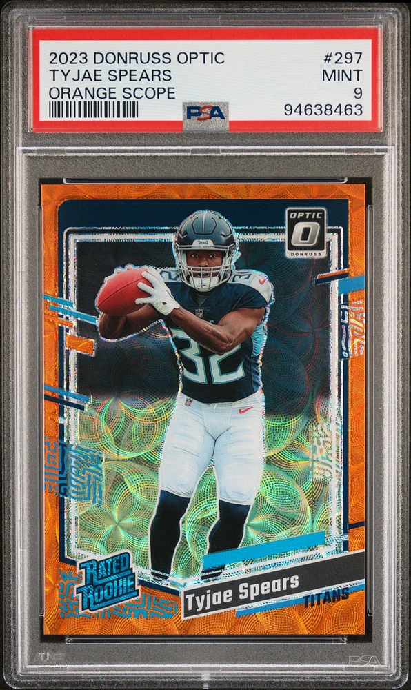 2023 Panini Donruss Optic 297 Tyjae Spears Orange Scope PSA 9