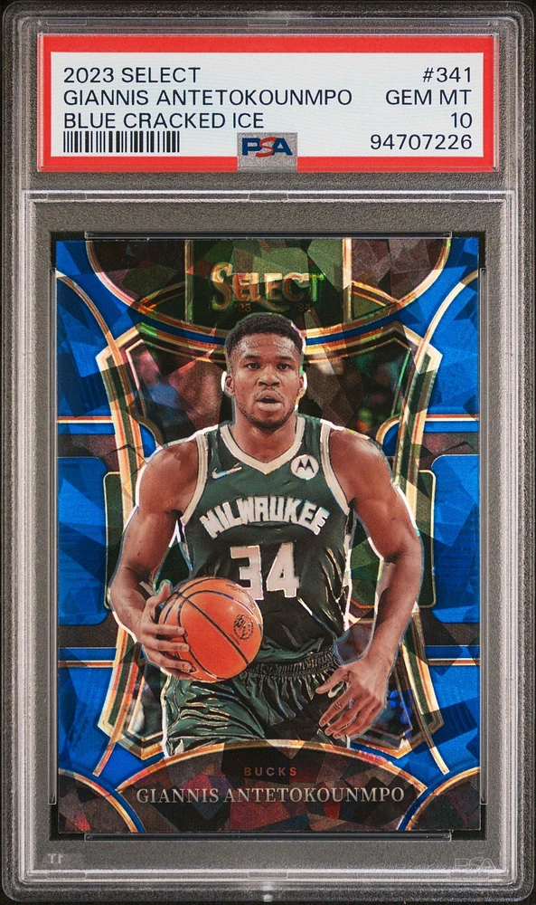 2023 Panini Select Giannis Antetokounmpo Blue Cracked Ice PSA 10
