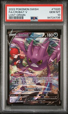 2022 Pokemon Sword & Shield Lost Origin Tg20 Full Art/crobat V PSA 10