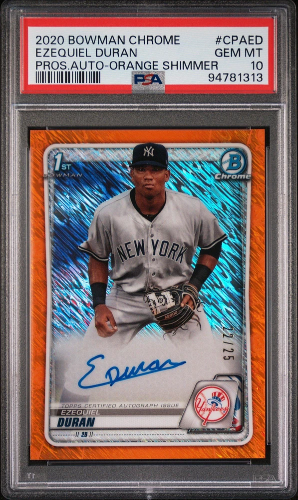 2020 Bowman Chrome Prospect Autographs Cpaed Ezequiel Duran Orange Shimmer PSA 10