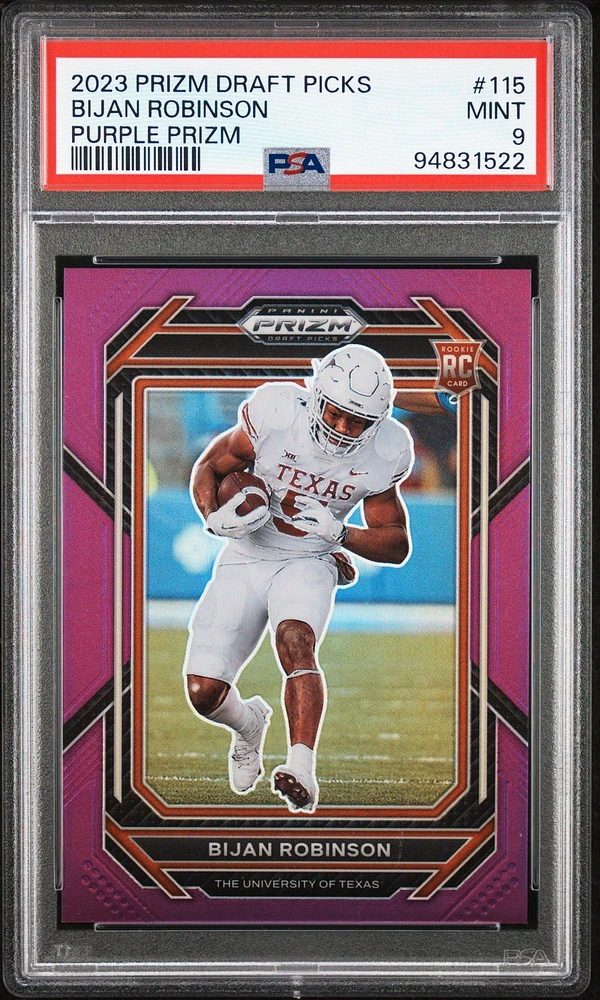 2023 Panini Prizm Draft Picks 115 Bijan Robinson Purple Prizm PSA 9