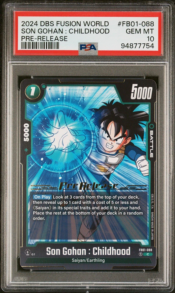 2024 Dragon Ball Super Card Game Fusion World Awakened Pulse Fb01-088 Son Gohan : Childhood Pre-release PSA 10
