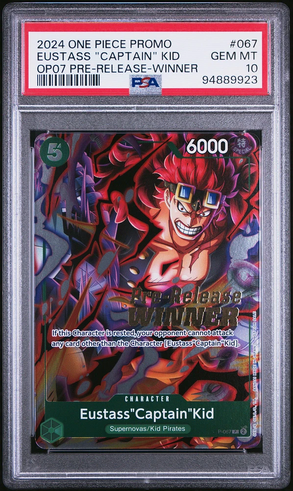 2024 One Piece Promos 067 Eustass "captain" Kid 500 Years In The Future Pre-release-winner PSA 10