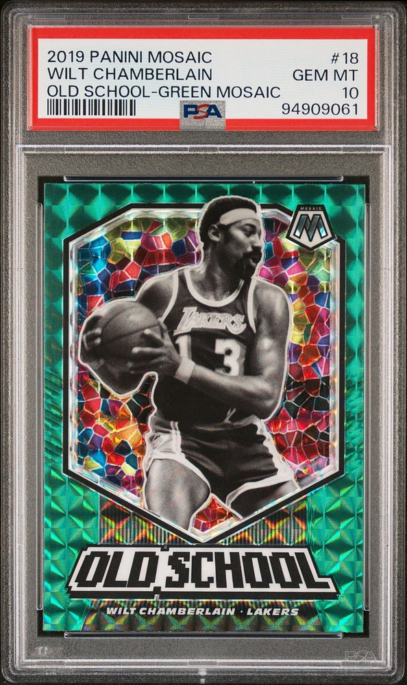 2019 Panini Mosaic Old School 18 Wilt Chamberlain Green Mosaic PSA 10