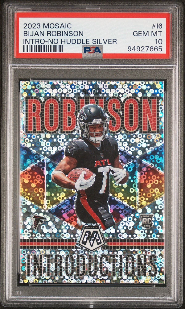 2023 Panini Mosaic Introductions I6 Bijan Robinson No Huddle Silver PSA 10