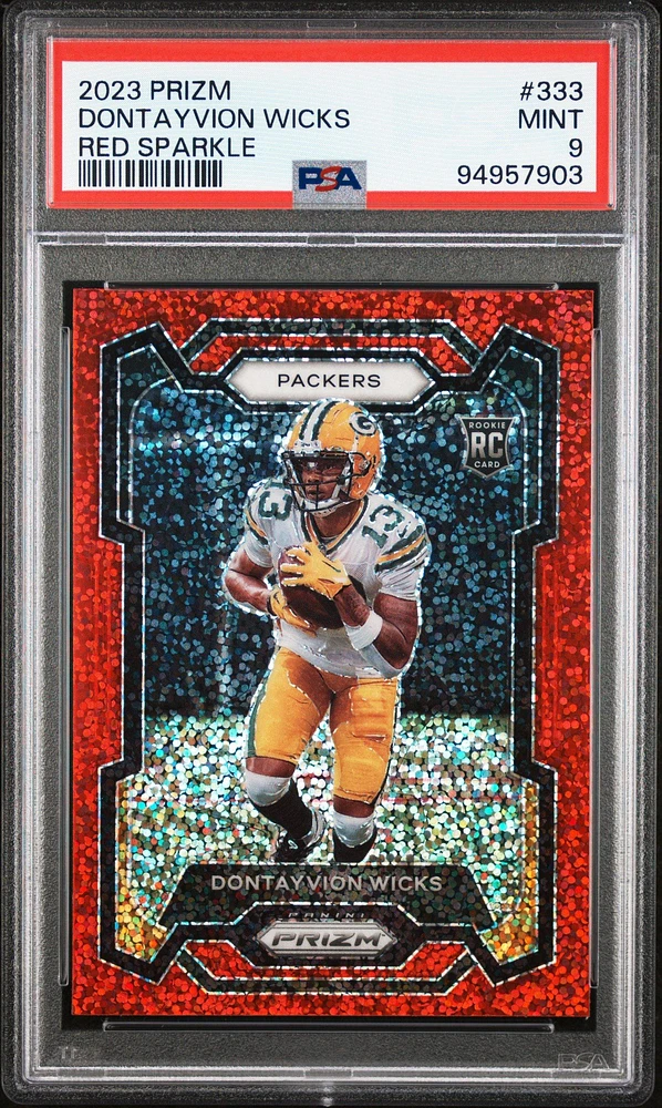 2023 Panini Prizm 333 Dontayvion Wicks Red Sparkle PSA 9