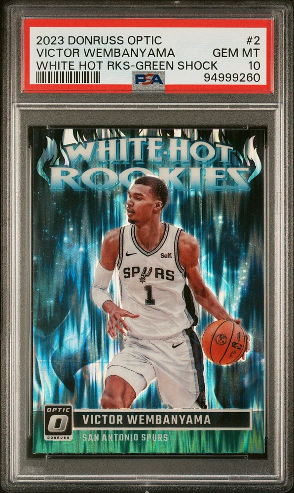 2023 Panini Donruss Optic White Hot Rookies 2 Victor Wembanyama Green Shock PSA 10