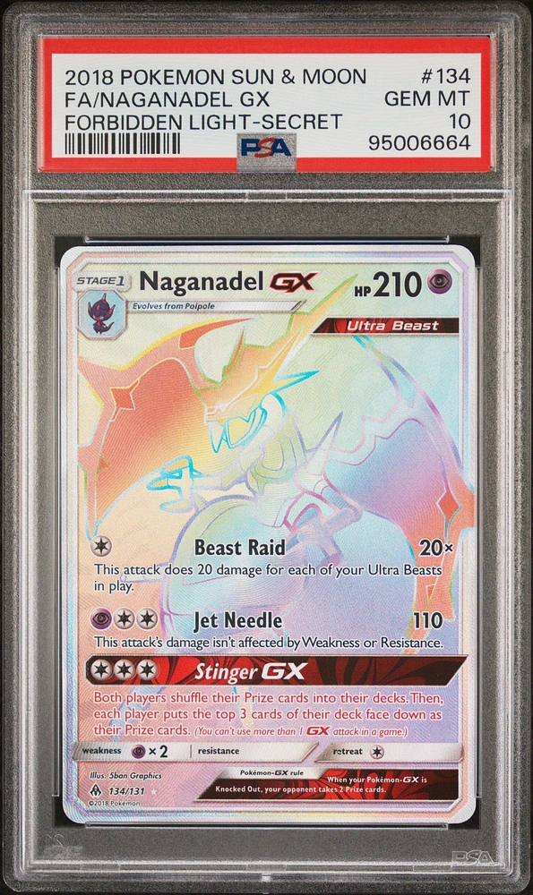 2018 Pokemon Sun & Moon Forbidden Light 134 Full Art/naganadel Gx Secret PSA 10