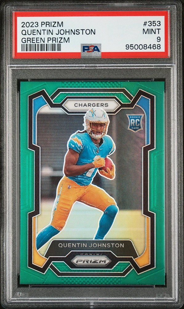 2023 Panini Prizm 353 Quentin Johnston Green Prizm PSA 9