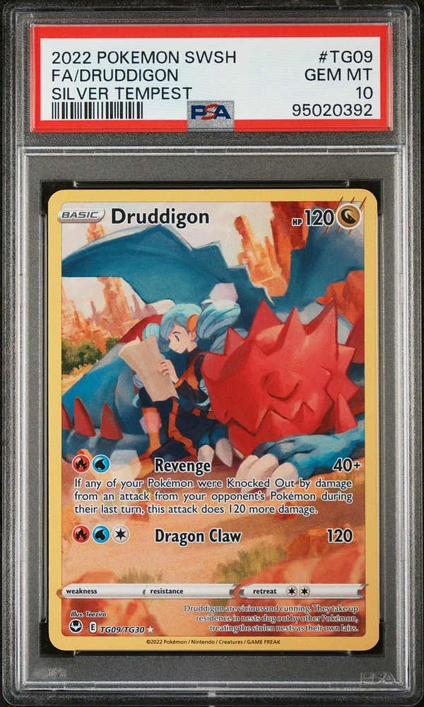 2022 Pokemon Sword & Shield Silver Tempest Tg09 Full Art/druddigon PSA 10