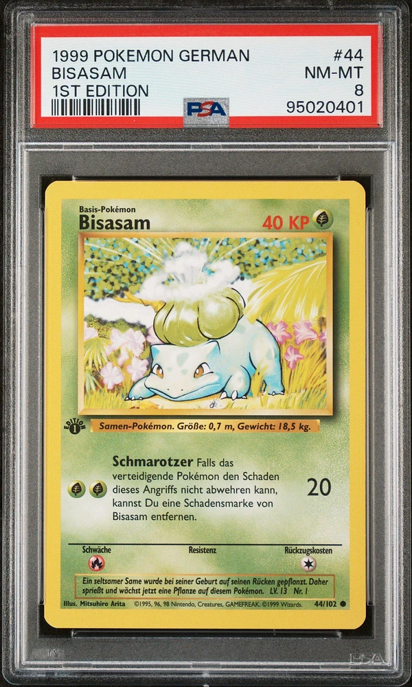 1999 Pokemon German 44 Bisasam 1st Edition PSA 8