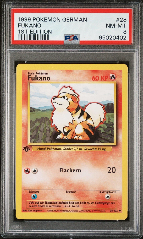 1999 Pokemon German 28 Fukano 1st Edition PSA 8