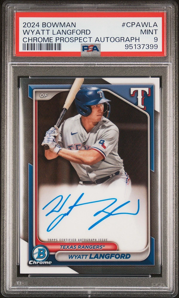 2024 Bowman Chrome Prospect Autographs Cpawla Wyatt Langford PSA 9