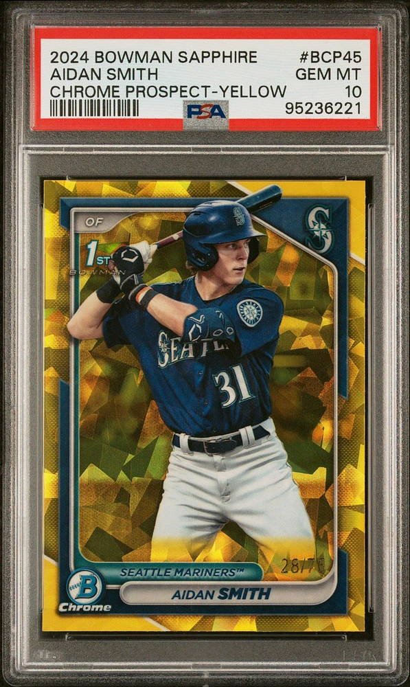 2024 Bowman Sapphire Edition Chrome Prospects Bcp45 Aidan Smith Yellow PSA 10