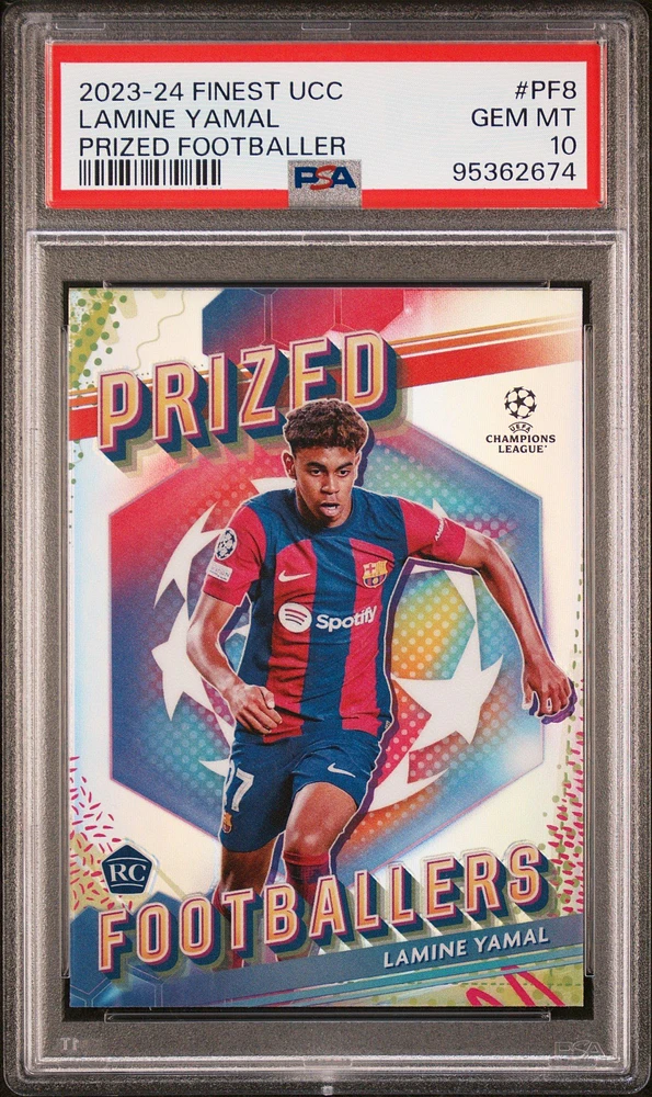 2023-24 Topps Finest Uefa Club Competitions Prized Footballers Pf8 Lamine Yamal PSA 10