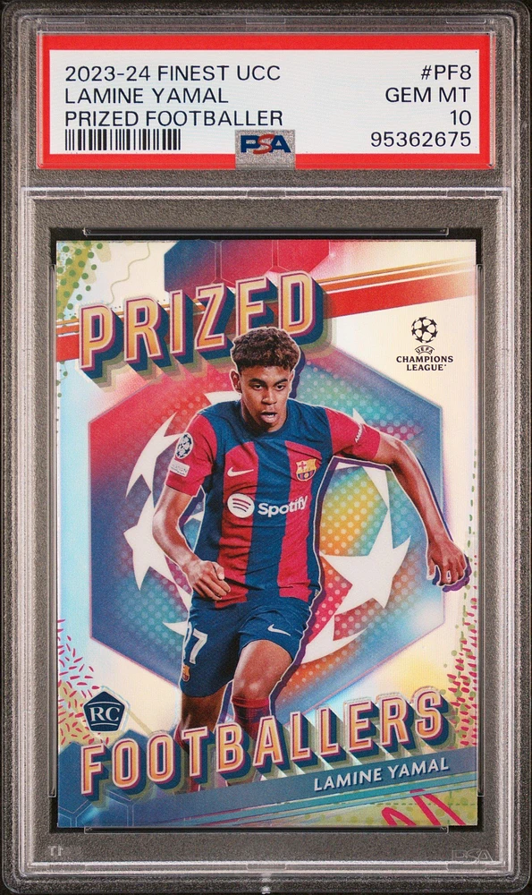 2023-24 Topps Finest Uefa Club Competitions Prized Footballers Pf8 Lamine Yamal PSA 10