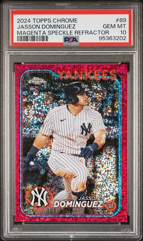 2024 Topps Chrome 89 Jasson Dominguez Magenta Speckle Refractor PSA 10
