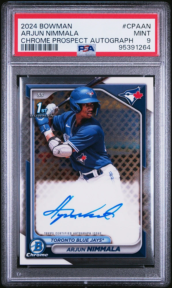 2024 Bowman Chrome Prospect Autographs Cpaan Arjun Nimmala PSA 9