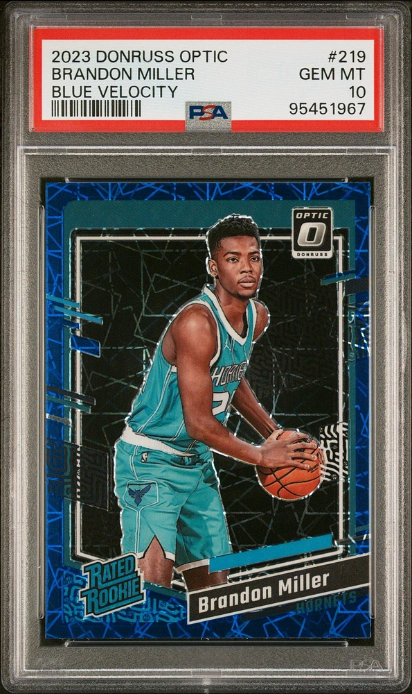 2023 Panini Donruss Optic 219 Brandon Miller Blue Velocity PSA 10