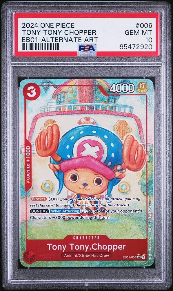 2024 One Piece Extra Booster -memorial Collection- 006 Tony Tony Chopper Alternate Art PSA 10