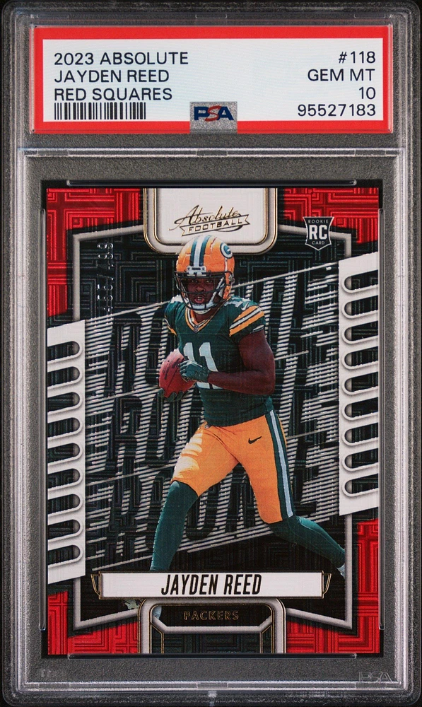 2023 Panini Absolute 118 Jayden Reed Red Squares PSA 10