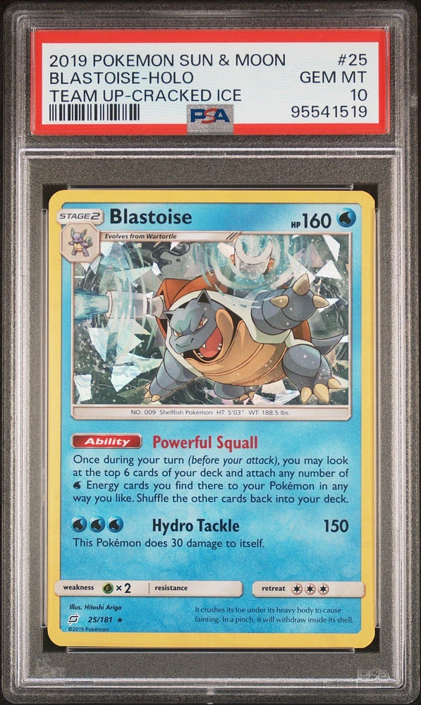 2019 Pokemon Sun & Moon Team Up 25 Blastoise-holo Cracked Ice PSA 10