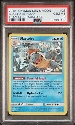 2019 Pokemon Sun & Moon Team Up 25 Blastoise-holo Cracked Ice PSA 10