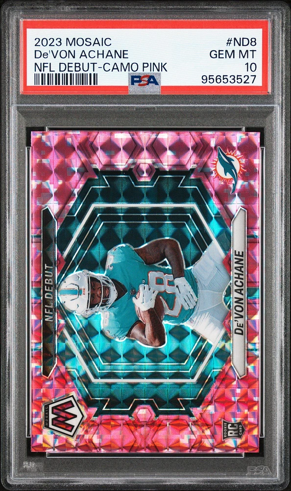 2023 Panini Mosaic Nfl Debut Nd8 De'von Achane Camo Pink PSA 10