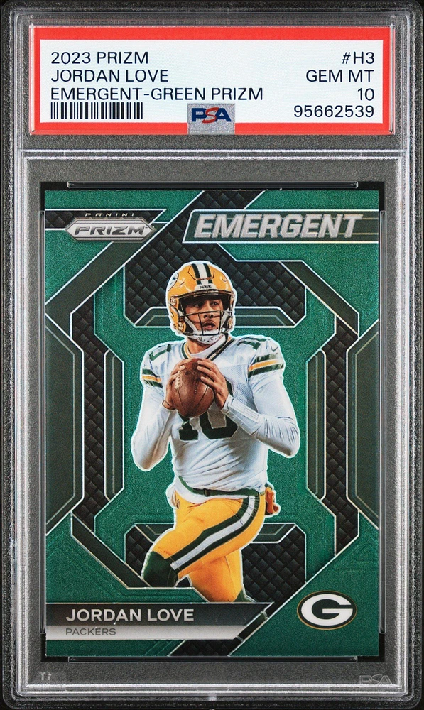 2023 Panini Prizm Emergent H3 Jordan Love Green Prizm PSA 10