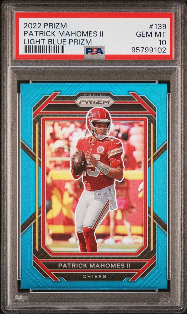 2022 Panini Prizm 139 Patrick Mahomes Ii Light Blue Prizm PSA 10