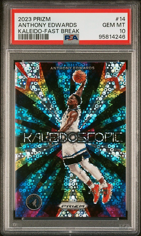 2023 Panini Prizm Kaleidoscopic 14 Anthony Edwards Fast Break PSA 10