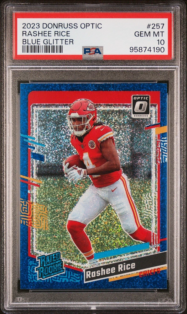 2023 Panini Donruss Optic 257 Rashee Rice Blue Glitter PSA 10
