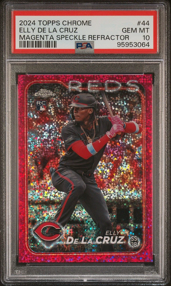 2024 Topps Chrome 44 Elly De La Cruz Magenta Speckle Refractor PSA 10