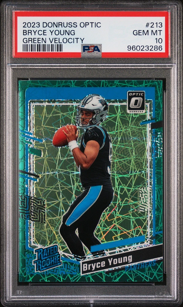 2023 Panini Donruss Optic 213 Bryce Young Green Velocity PSA 10