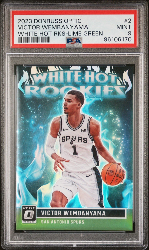 2023 Panini Donruss Optic White Hot Rookies 2 Victor Wembanyama Lime Green PSA 9
