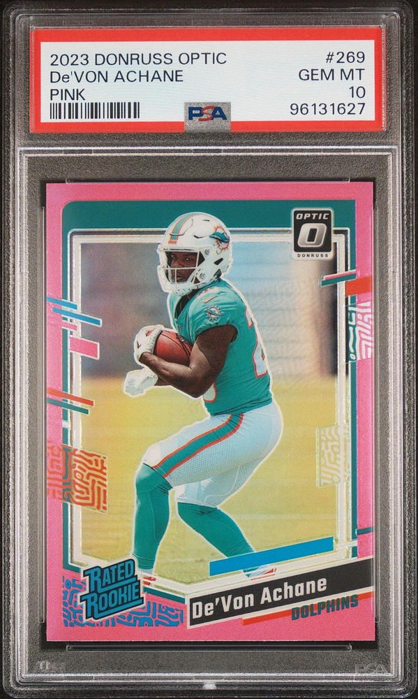 2023 Panini Donruss Optic 269 De'von Achane Pink PSA 10