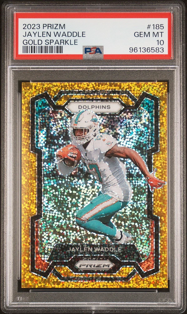 2023 Panini Prizm 185 Jaylen Waddle Gold Sparkle PSA 10